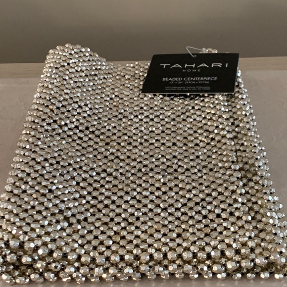 Tahari Beaded Table Runner Centerpiece 13x36 Gold - Picture 6 of 6